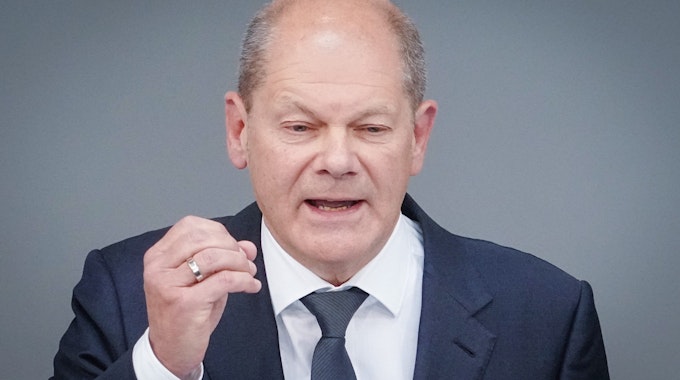 Bundeskanzler Olaf Scholz (SPD) sprach am 1. Juni 2022 in der Generaldebatte der Haushaltswoche im Bundestag.