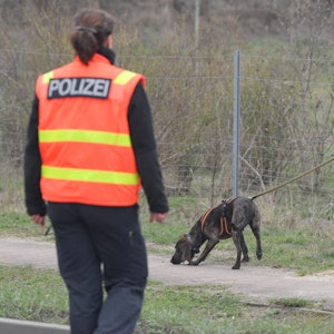 Ein Polizeihund wird zur Suche nach der vermissten Person eingesetzt.