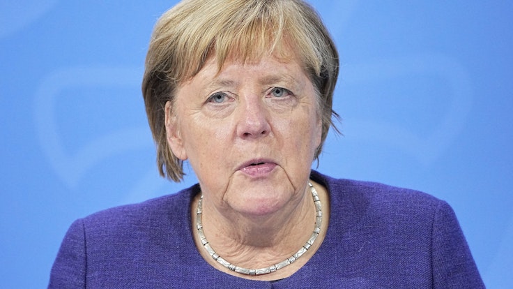 Die Ex-Bundeskanzlerin Angela Merkel im November 2021 bei einer Pressekonferenz im Bundeskanzleramt.