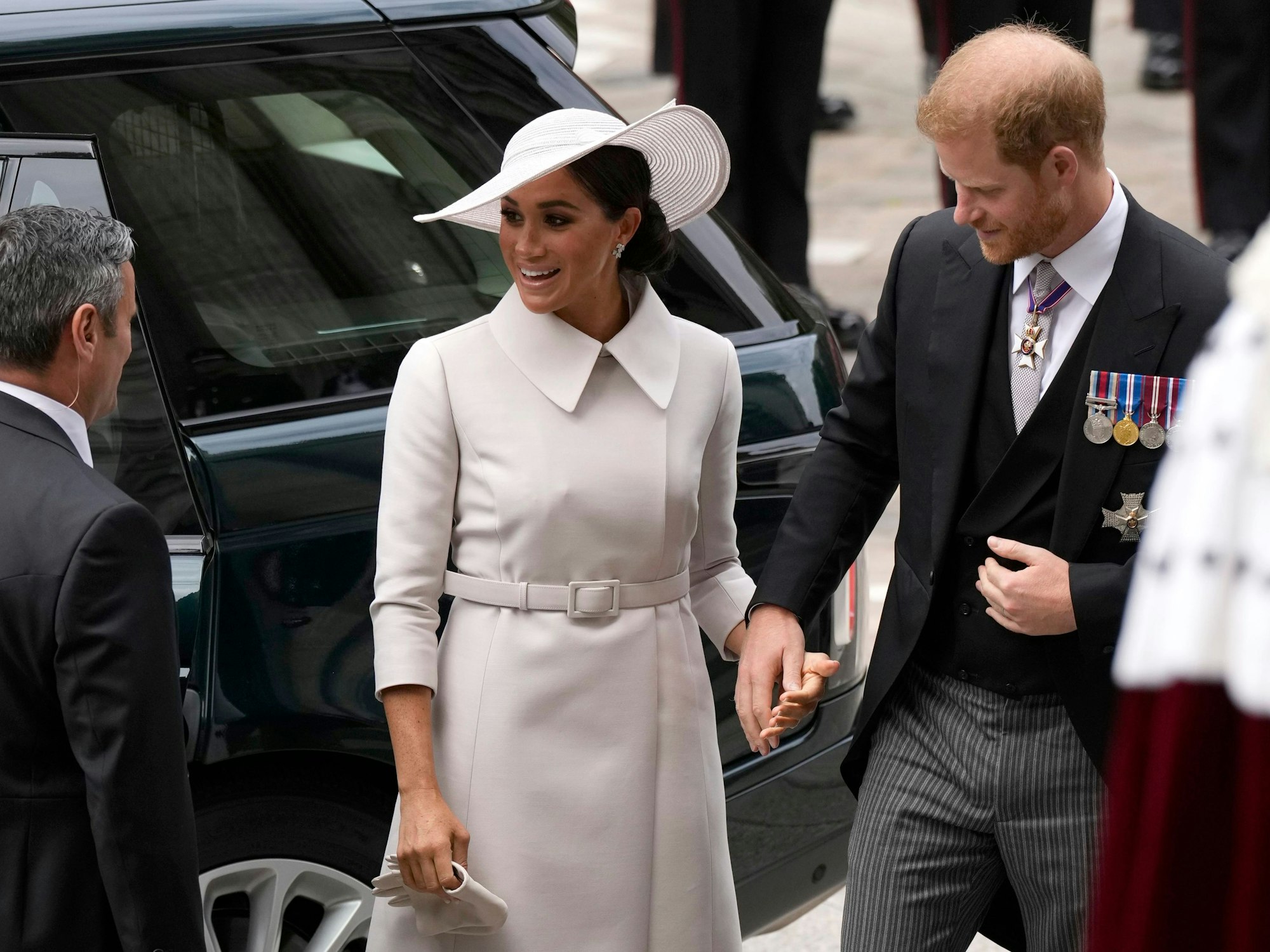 Prinz Harry und Meghan Markle kommen am 3. Juni 2022 zum Dankgottesdienst zu Ehren der Queen in der Londoner Kathedrale St Paul’s.