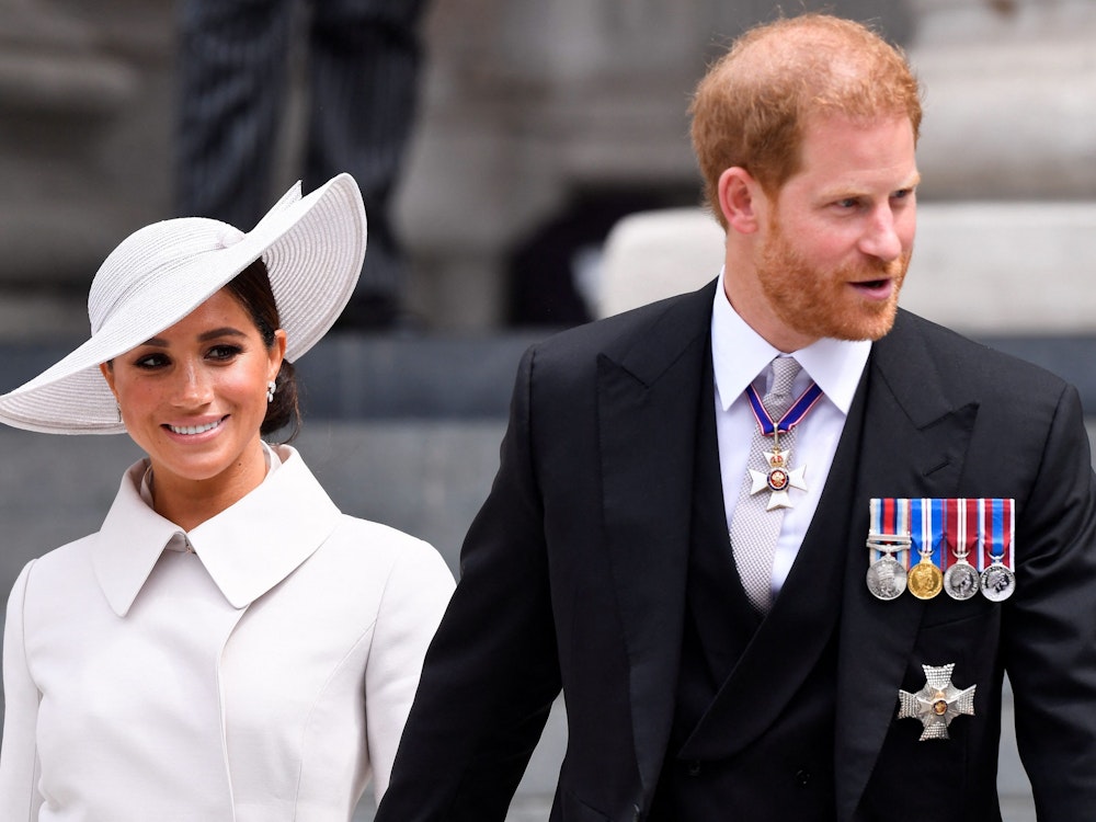 Prinz Harry und Herzogin Meghan kommen am 3. Juni 2022 zu den Feierlichkeiten zum Thronjubiläum der Queen.