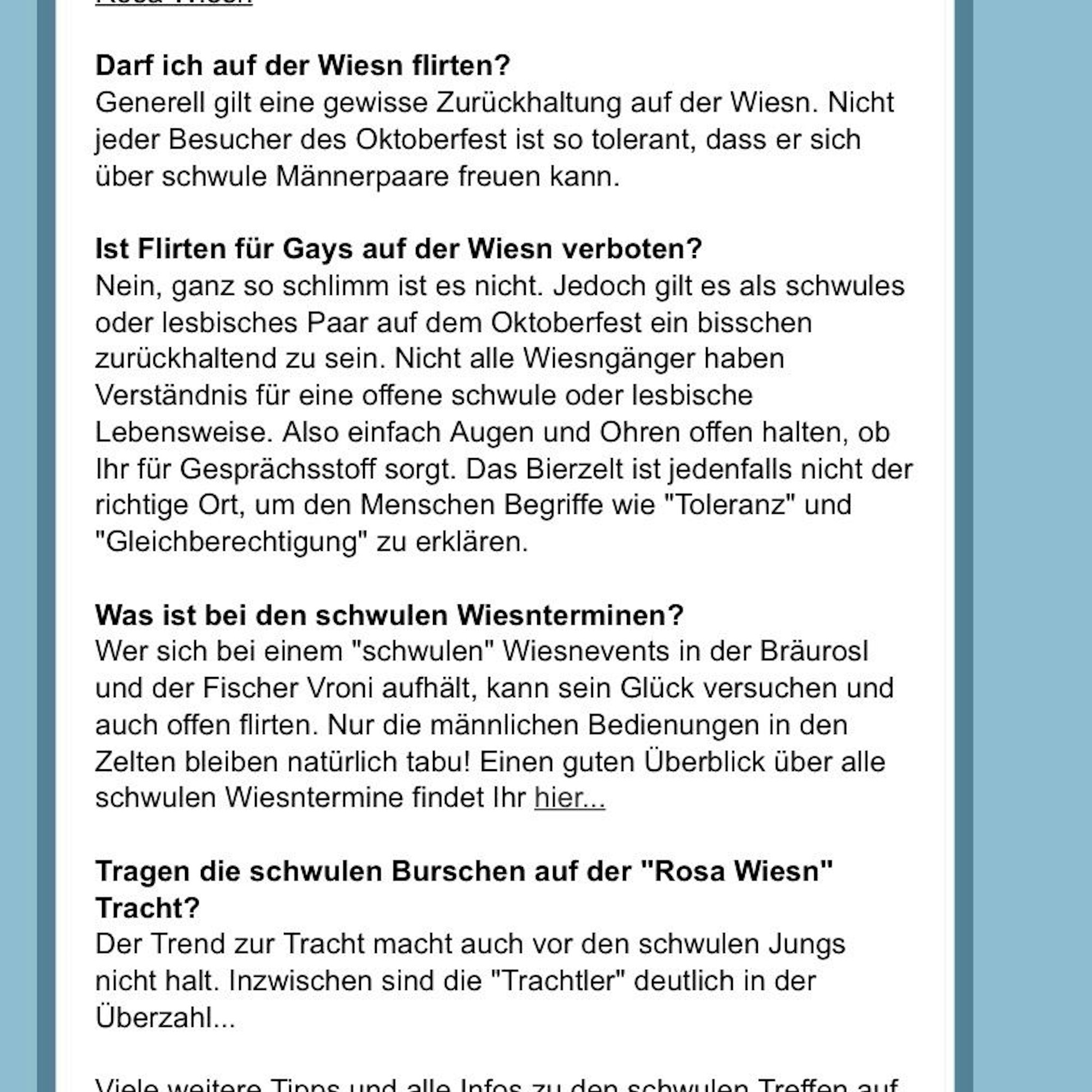 Tipps für schwule Wiesn-Gänger: Screenshot aufgenommen am 8. Juni 2022.