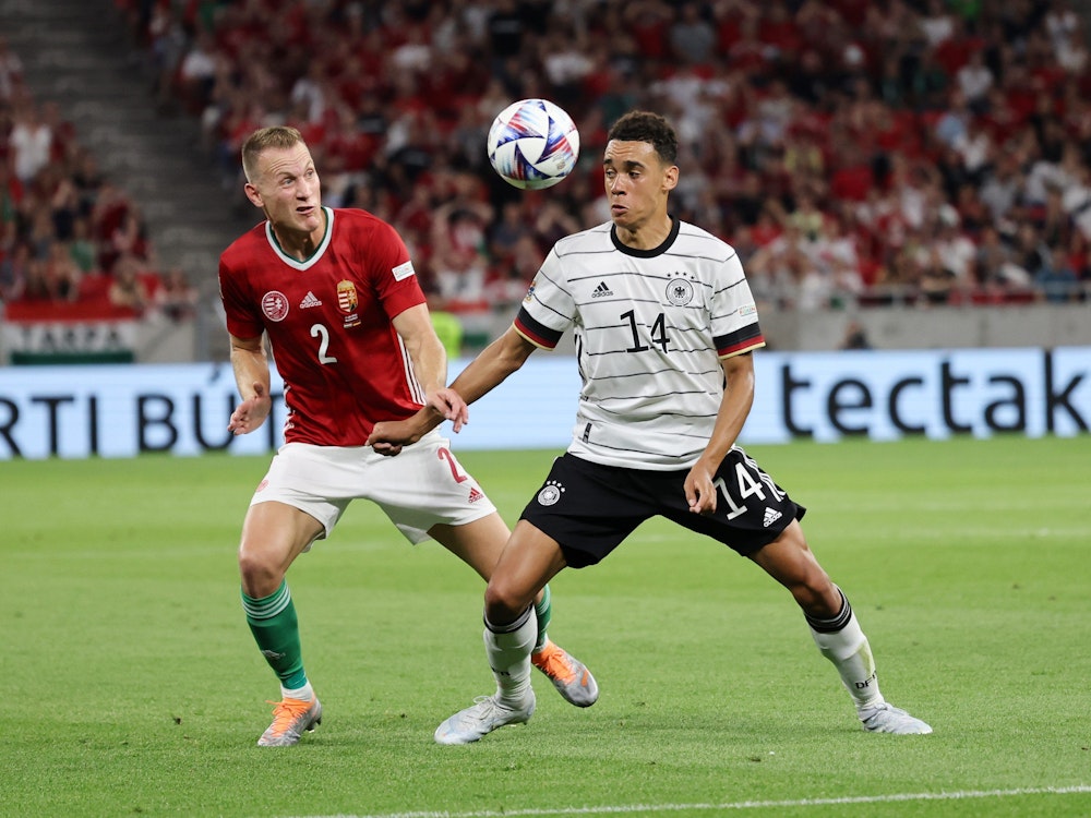 Deutschlands Nationalspieler Jamal Musiala im Nations-League-Spiel in Ungarn.