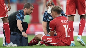 Mathias Olesen musste bei Luxemburgs Nations-League-Spiel gegen die Türkei (am 11. Juni 2022) behandelt werden.