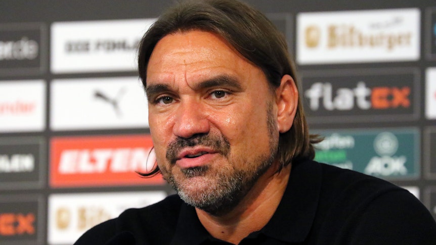 Daniel Farke, der neue Coach von Borussia Mönchengladbach, bei seiner Vorstellung am 5. Juni 2022 im Borussia-Park.