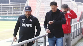 Steffen Baumart und Christian Keller kommen vom Training des 1. FC Köln.