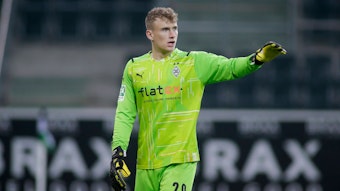 Jonas Kersken, Torhüter bei Borussia Mönchengladbach, hat seinen Vertrag am Niederrhein bis 2025 verlängert. Das Foto zeigt ihn am 5. November 2021 bei einem Spiel der U23 gegen Rot-Weiss Essen.