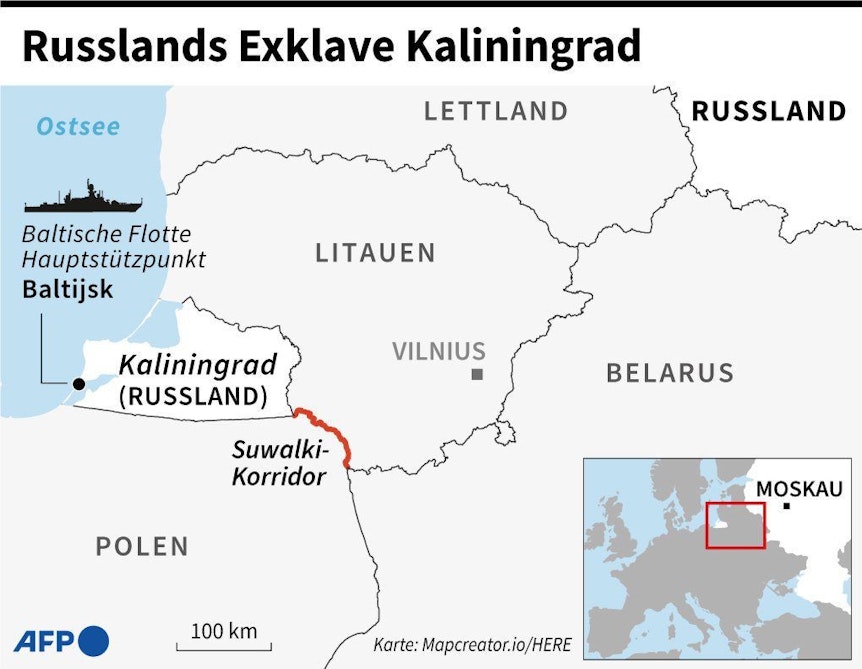 Konflikt um Russlands Warenlieferungen in seine Exklave Kaliningrad. Die Karte zeigt die Lage an der Ostsee.