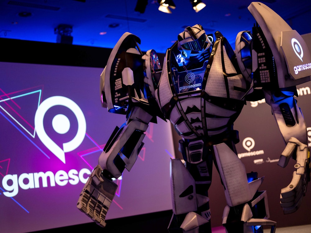 Das Foto aus dem Jahr 2021 zeigt das Gamescom Maskottchen aus dem letzten Jahr.