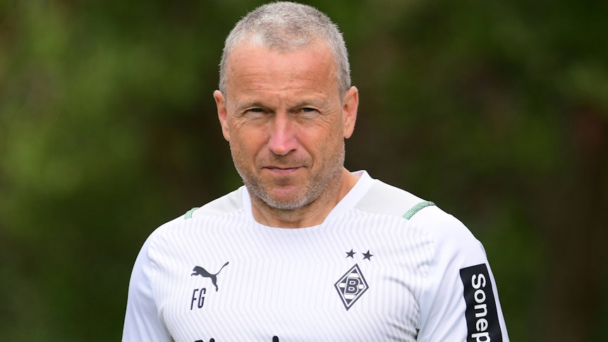 Frank Geideck, hier am 19. Juli 2021 im Trainingslager von Borussia Mönchengladbach in Harsewinkel,