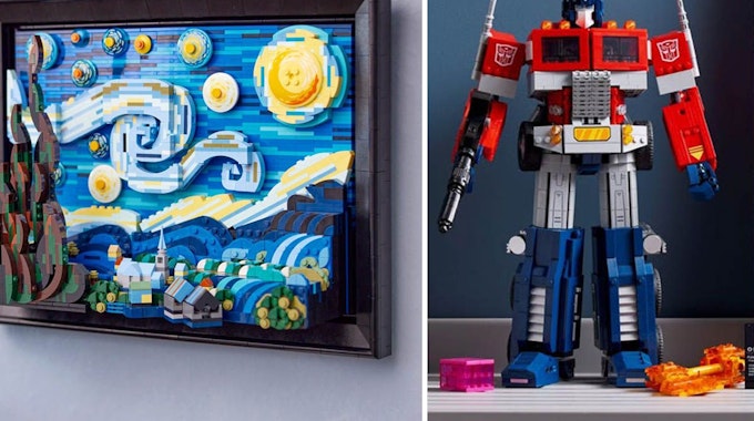 Lego Ideas Vincent Van Gogh Sternennacht sowie der Lego Transformers Optimus Prime. Bilder zum Lego-Neuheiten-Artikel Juni 2022.