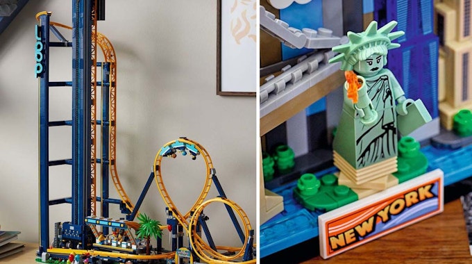 Lego Ideas Looping-Achterbahn sowie Lego Creator Postkarte aus New York. Bilder zum Lego-Neuheiten-Artikel Juli 2022.