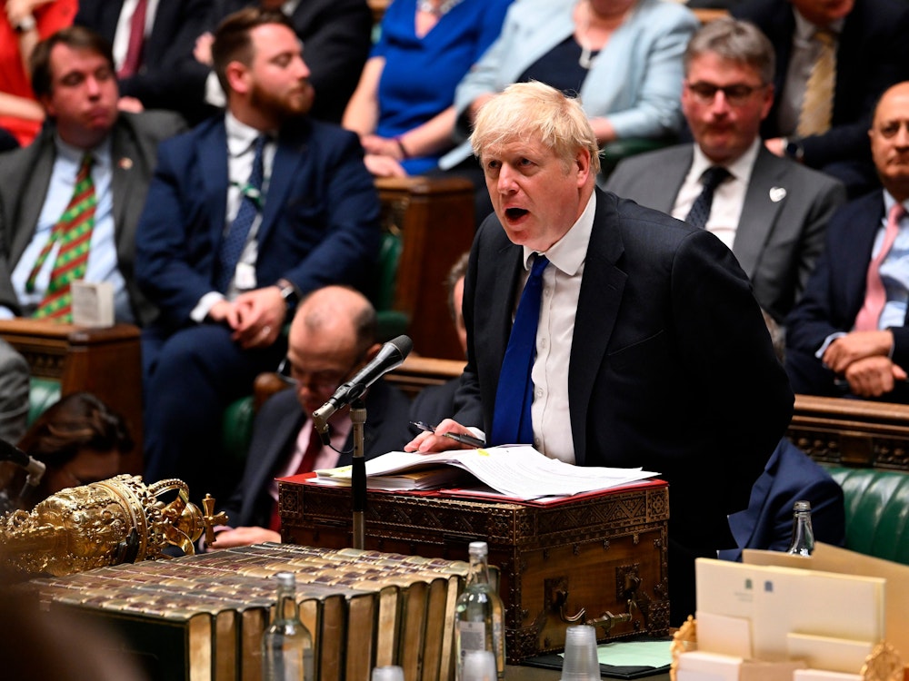 Boris Johnson am 6. Juli 2022 im britischen Unterhaus bei der wöchentlichen Fragestunde.