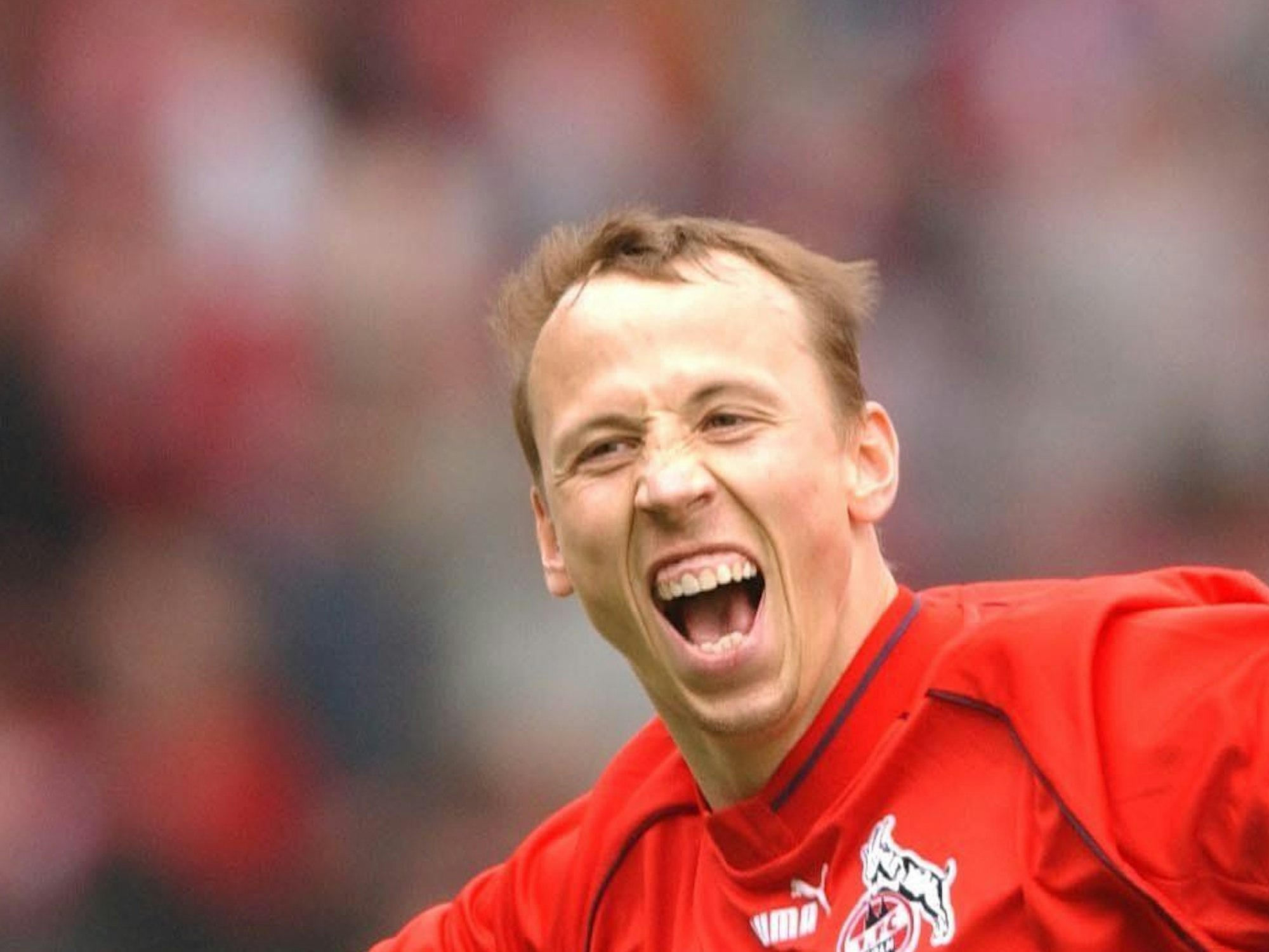 Matthias Scherz vom 1. FC Köln schreit vor Freude.