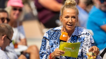 ZDF„Fernsehgarten“-Moderatorin Andrea Kiewel, hier während der Sendung am 24. Juli 2022.