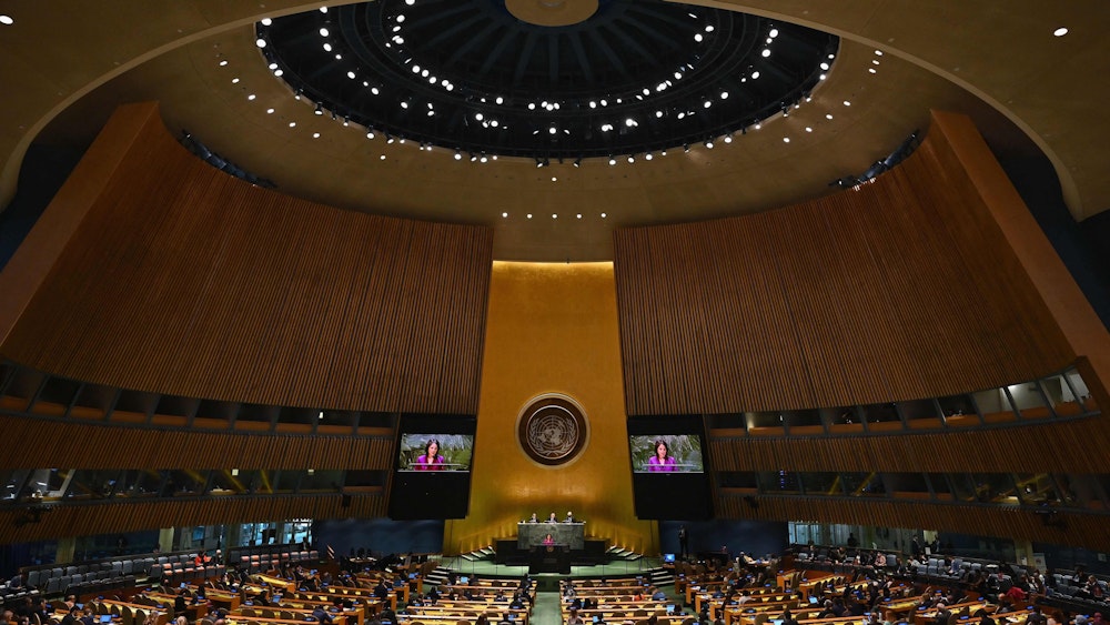 Die UN-Versammlung in New York, hier am 1. August bei der Rede der deustchen Außenministerin Annalena Baerbock.