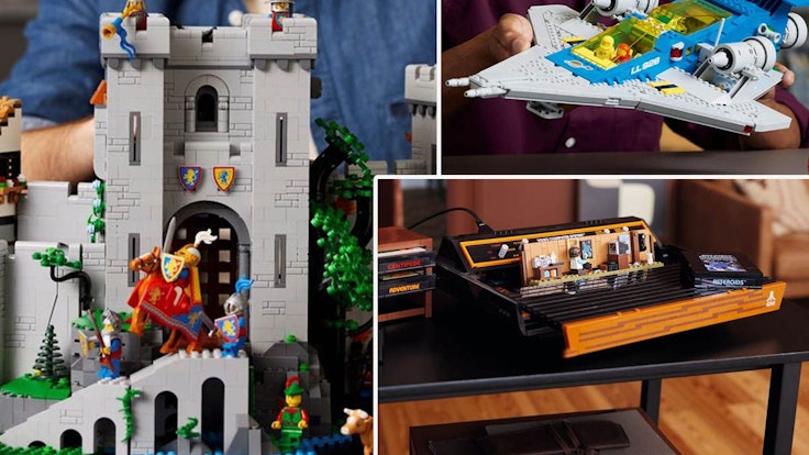 Lego Burg der Löwenritter, Entdeckerraumschiff und Atari 2600 Spielekonsole. Bilder zum Lego-Neuheiten-Artikel August 2022.