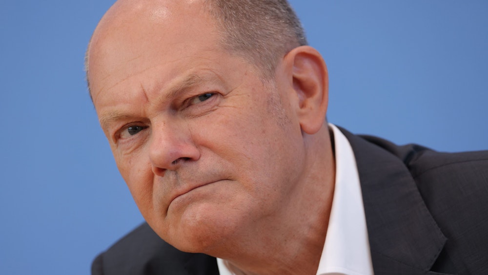Bundeskanzler Olaf Scholz (SPD) bei seiner Sommerpressekonferenz am Donnerstag (11. August).