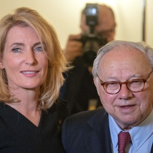 Maria Furtwängler, Schauspielerin, und ihr damaliger Ehemann damaliger Hubert Burda, Verleger, bei einem Pressetermin in München im März 2019.