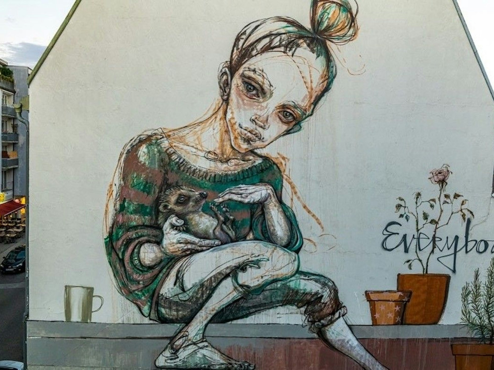 Kunstwerk einer der Künstlerinnen von San Hejmo. Zu sehen ist eine Frau und der Schriftzug "Everybody"