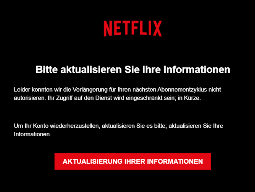 Screenshot einer Netflix-Phishing-Mail.