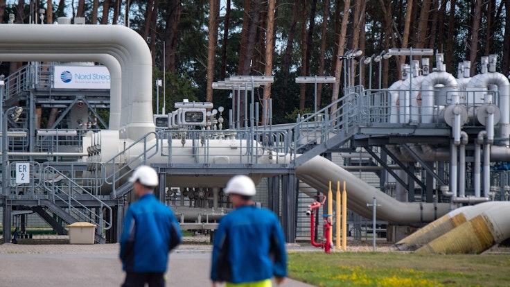 Rohrsysteme und Absperrvorrichtungen sind am 30. August 2022 in der Gasempfangsstation der Ostseepipeline Nord Stream 1 und der Übernahmestation der Ferngasleitung OPAL (Ostsee-Pipeline-Anbindungsleitung) zu sehen.