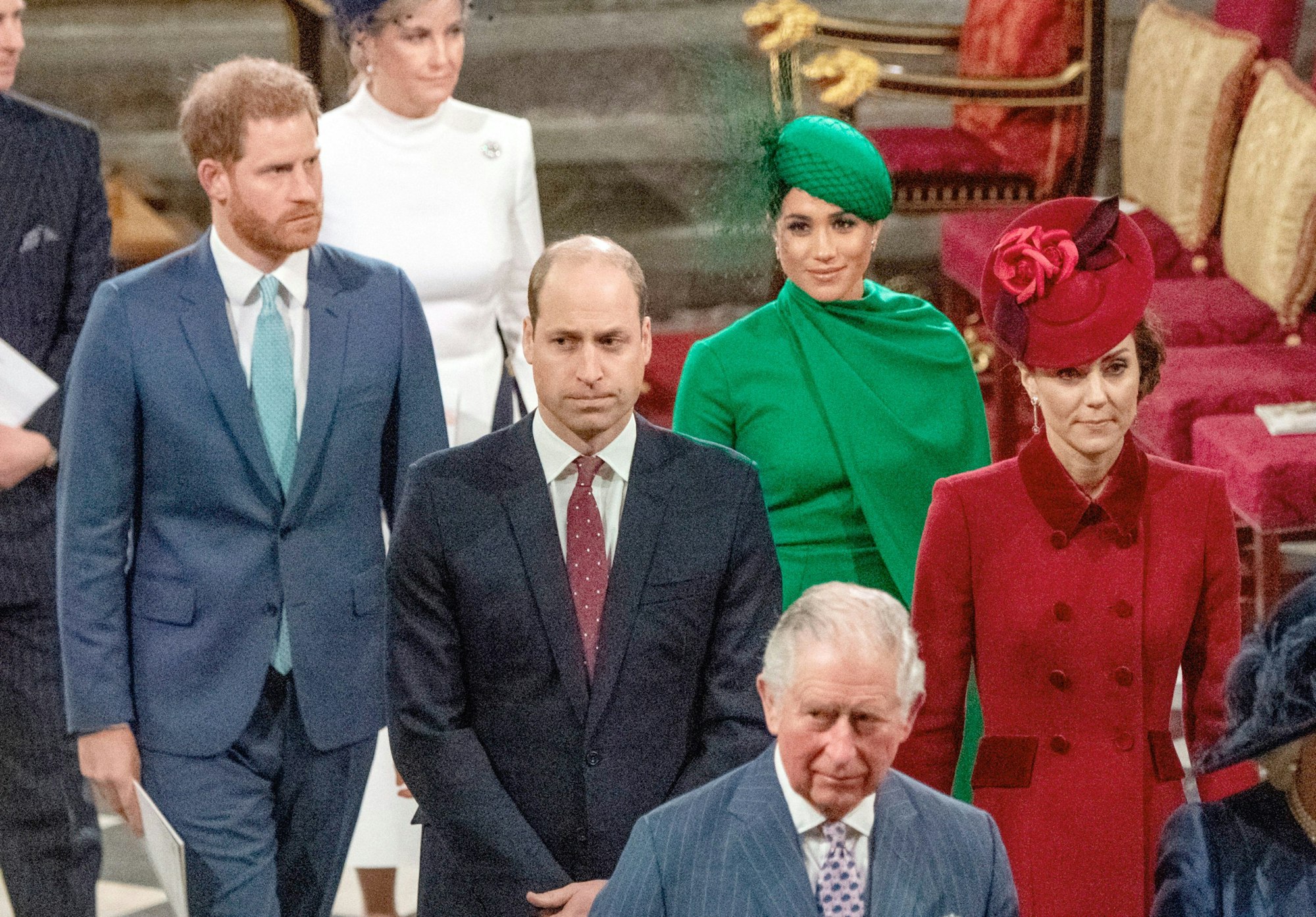 Sie waren die „Fab Four“ des britischen Königshauses: die Prinzen Harry und William mit ihren Ehefrauen Meghan und Kate. Doch das Verhältnis der Brüder ist zerrüttet, sehr zum Bedauern von Vater Charles (vorne) hier am 9. März 2020 in Westminster Abbey nach dem Gottesdienst anlässlich des Commonwealth-Tages.