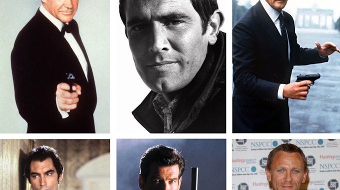 Die Bildkombo zeigt die James-Bond-Darsteller, (oben l-r) Sean Connery, George Lazenby, Roger Moore, (unten l-r) Timothy Dalton, Pierce Brosnan und Daniel Craig (Archivbilder).