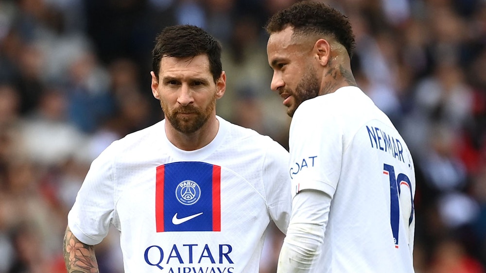 Lionel Messi (left) and Neymar during their Paris Saint-Germain club match against Stade Brest in 2022.  September 10