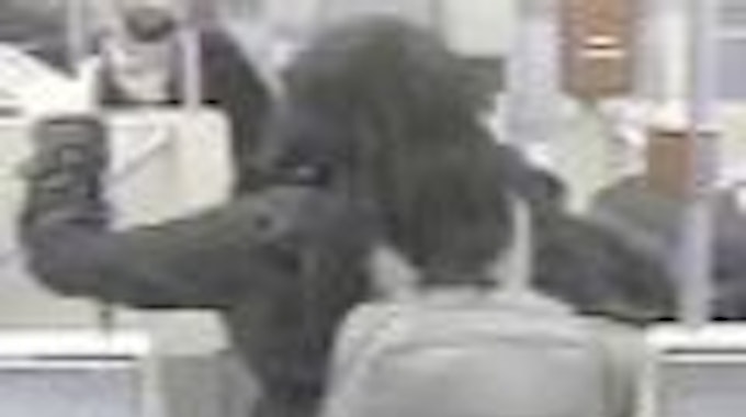 Das Fahndungsfoto zeigt eine Frau von hinten, die im März 2022 zwei Frauen fremdenfeindlich beleidigt und sie mit einem Rucksack attackiert haben soll.