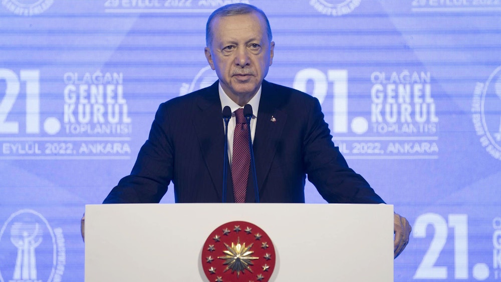 Recep Tayyip Erdogan, Präsident der Türkei, spricht während der 21. Ordentlichen Generalversammlung der Union der türkischen Händler und Handwerker