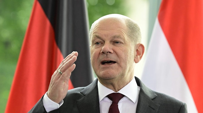 Der deutsche Bundeskanzler Olaf Scholz bei einer Pressekonferenz Anfang Oktober 2022.