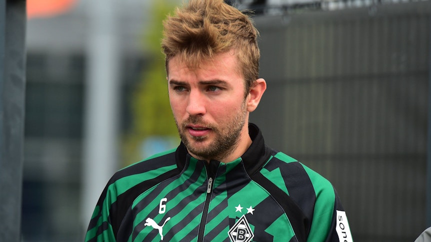 Christoph Kramer von Borussia Mönchengladbach, hier bei einer Trainingseinheit im Borussia-Park am 2. Oktober 2022, musste das Training am Donnerstag (6. Oktober) vorzeitig abbrechen.