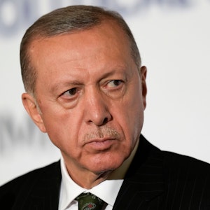 Der türkische Präsident Recep Tayyip Erdogan auf einer Pressekonferenz in Prag.