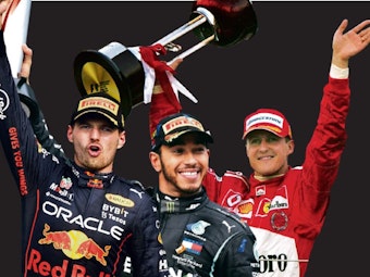 Drei Rekordfahrer der Formel 1: Max Verstappen feierte in Mexiko seinen 14. Saisonsieg, Lewis Hamilton 2020 in Istanbul seinen siebten WM-Titel und Michael Schumacher 2004 in Suzuka seinen siebten Titel und 13. Saisonsieg. 
Fotos: imago