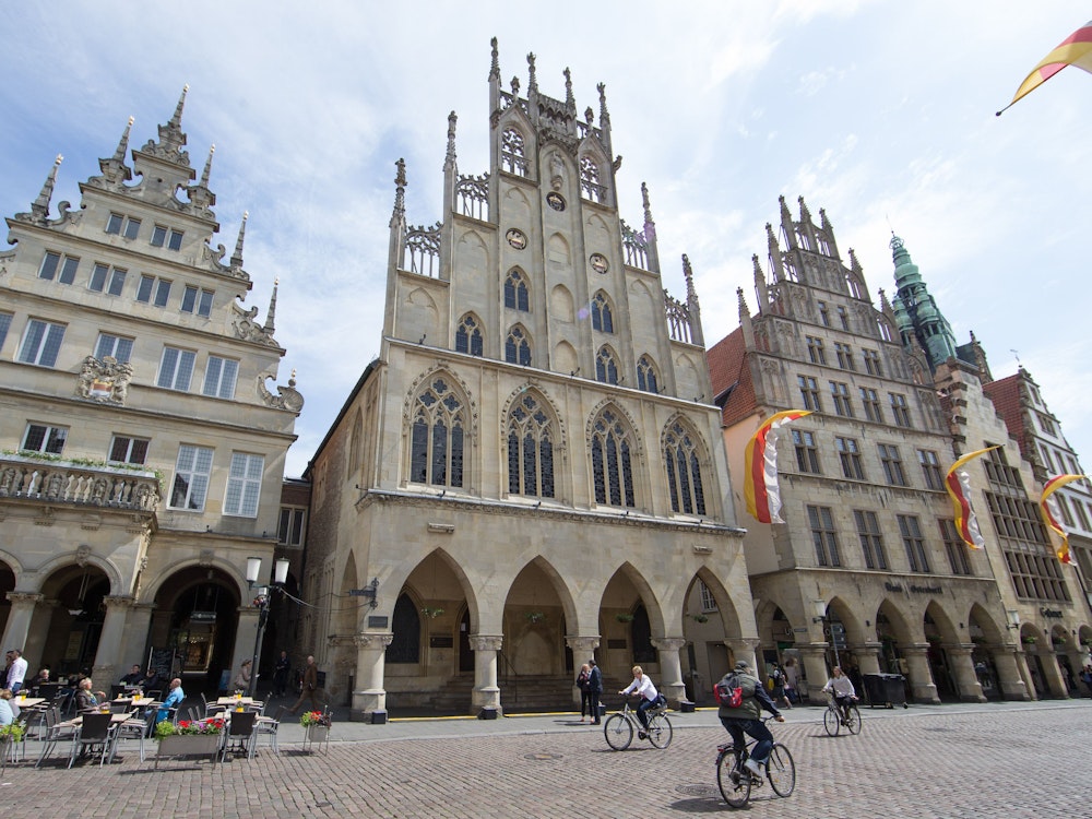 Das historische Rathaus am Prinzipalmarkt fotografiert am 18.05.2015 in Münster.