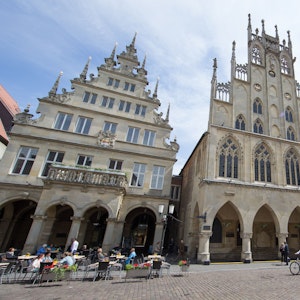 Das historische Rathaus am Prinzipalmarkt fotografiert am 18.05.2015 in Münster.