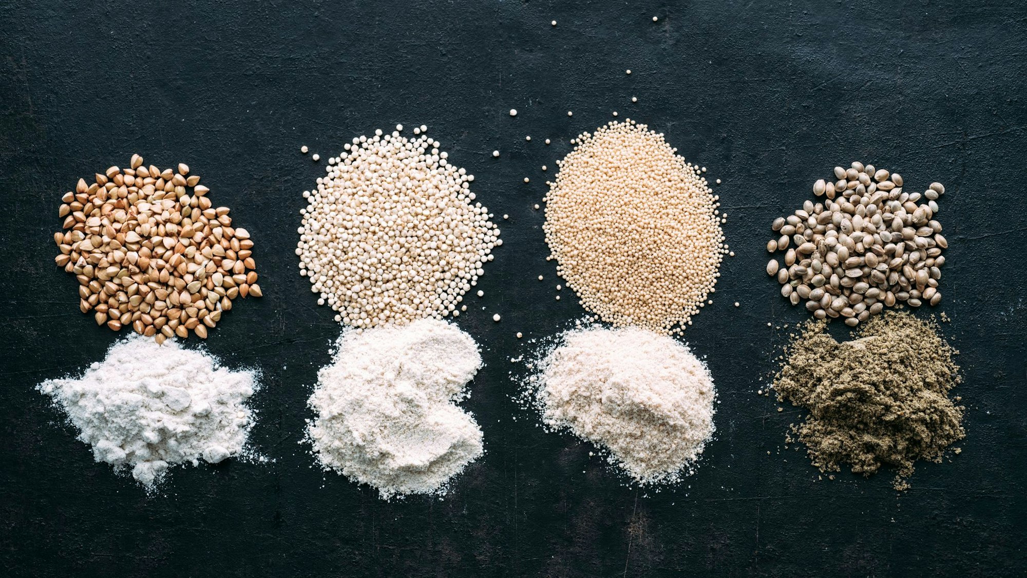 Glutenfreie Mehlsorten sind zum Beispiel Buchweizen, Quinoa, Amaranth oder Hanf.