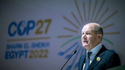Bundeskanzler Olaf Scholz (SPD) spricht bei der Weltklimakonferenz COP27.