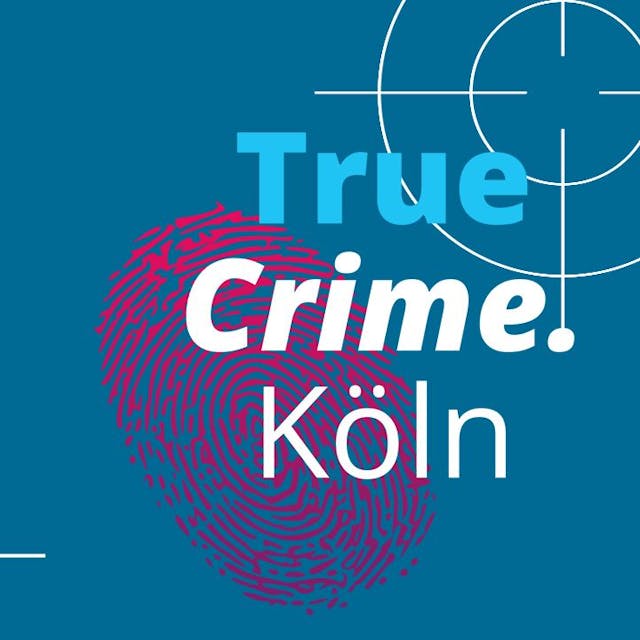 Ein magentafarbener Fingerabdruck auf blauem Hintergrund und der Aufschrift „True Crime Köln“.
