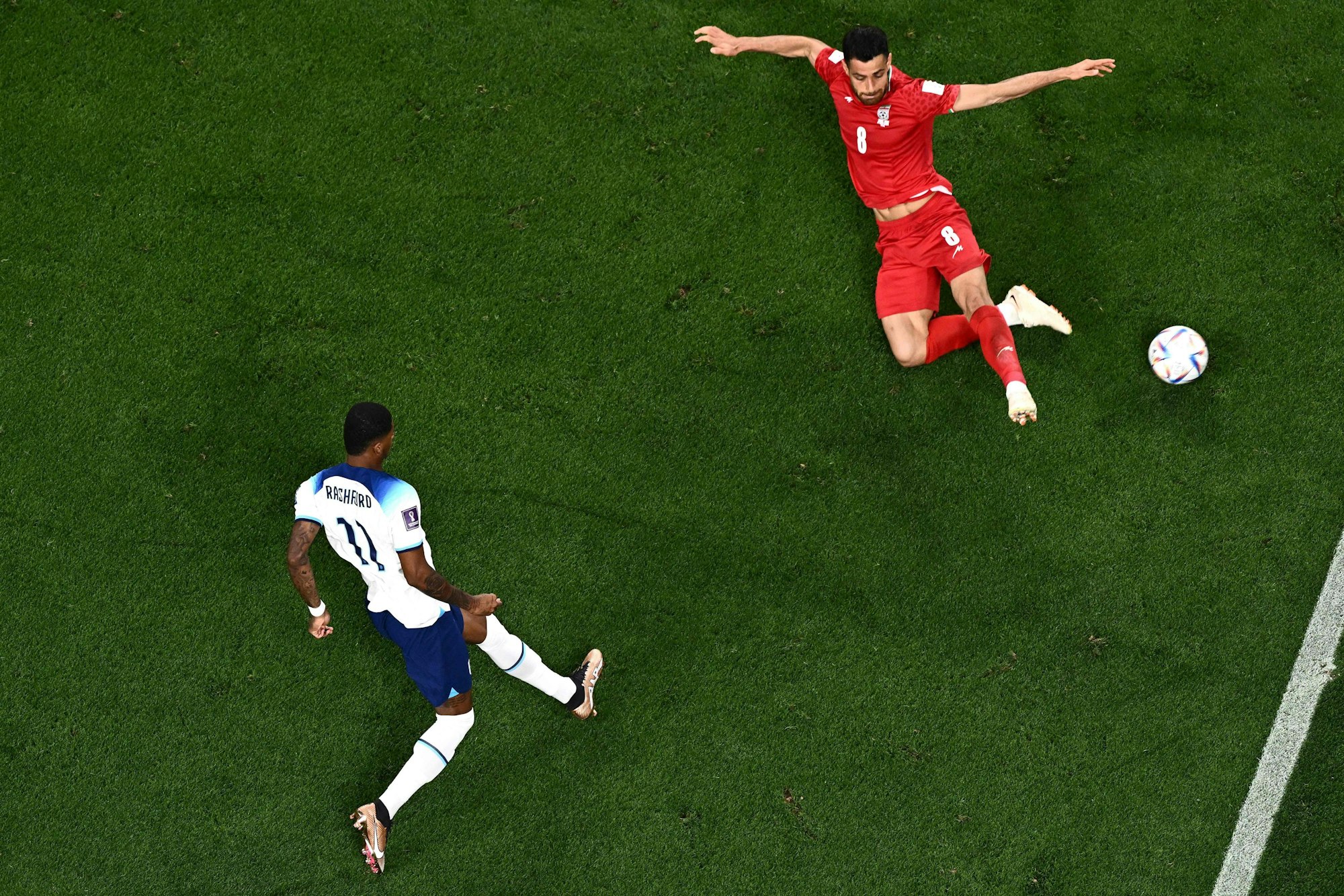 Marcus Rashford trifft zum 5:1 im WM-Spiel gegen den Iran