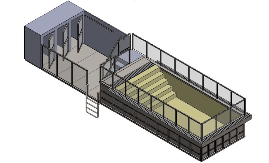 Skizze eines Schwimm-Containers. Der Schwimmverband wird eine geschlossene Variante anschaffen.