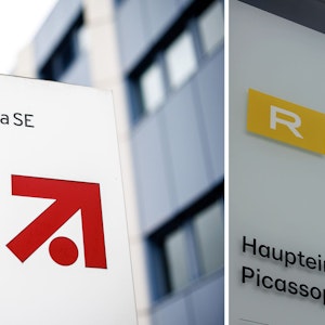 Firmenschild von RTL Deutschland vor dem Sendezentrum des privaten Fernsehsenders in Köln (Symboldbild)
