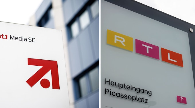 Firmenschild von RTL Deutschland vor dem Sendezentrum des privaten Fernsehsenders in Köln (Symboldbild)