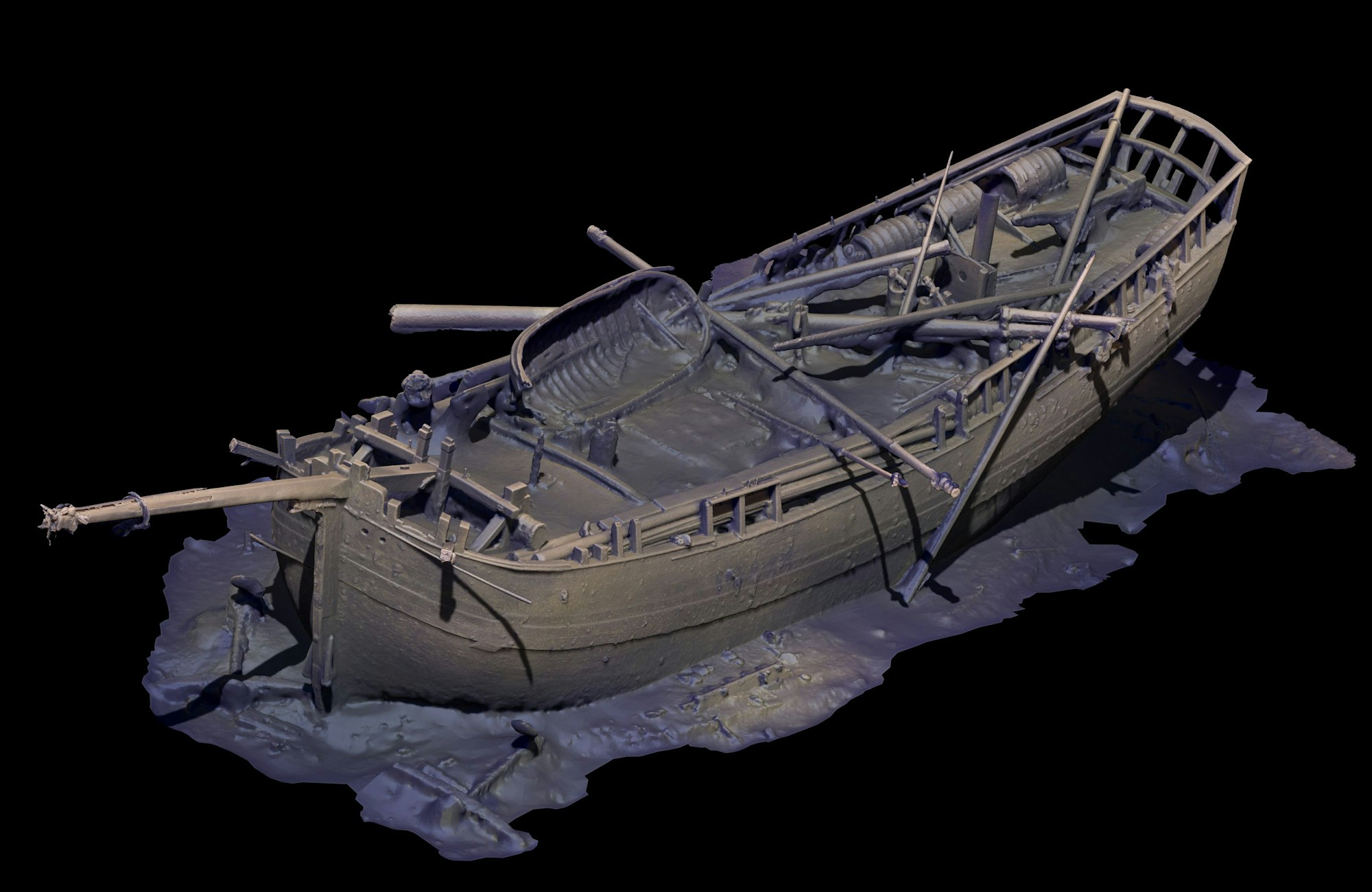Die Computersimulation zeigt eines der Schiffswracks in der Ostsee.