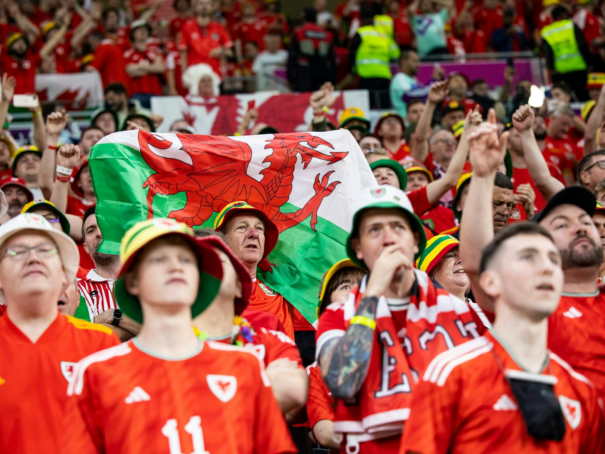 Fans aus Wales vor dem Spiel im Stadion.