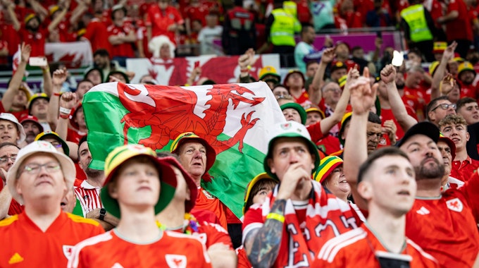 Fans aus Wales vor dem Spiel im Stadion.
