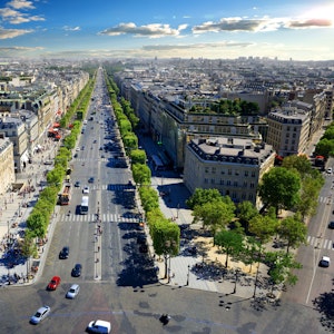Blick auf die „Avenue des Champs Elysees“ vom Dach des Triumphbogens.