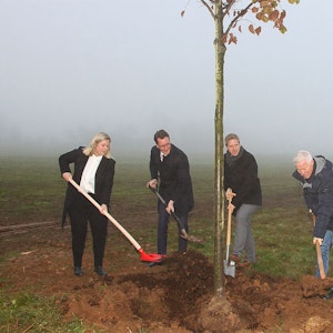 Bei Nebel pflanzte NRW-Ministerpräsident den 49. Baum zum Gedenken an die Flutopfer bei Blankenheimerdorf.