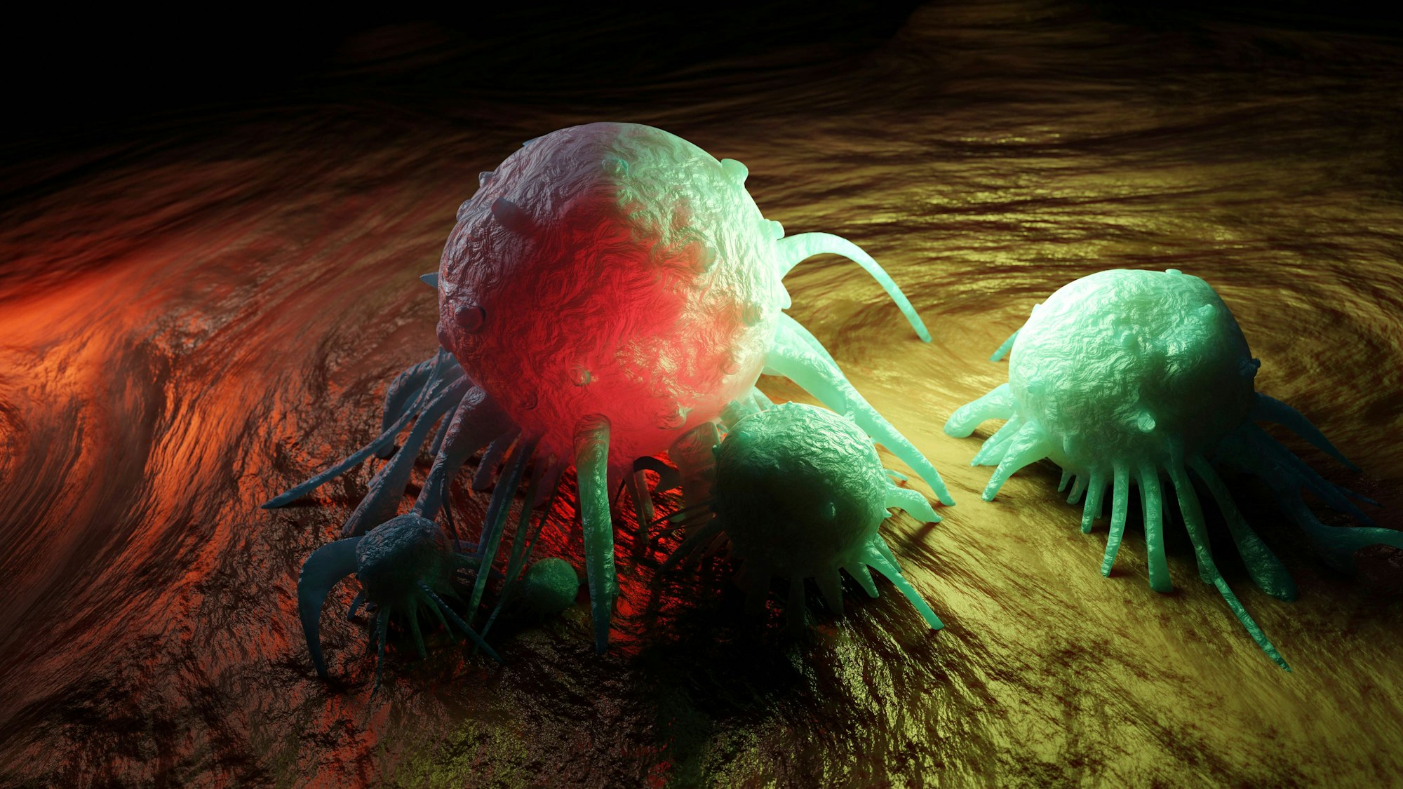 Eine 3D-Ansicht einer Krebszelle im menschlichen Körper